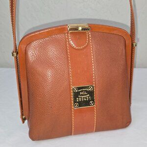Vintage HCL Germany Brown Leather Framed Squeeze Lock Crossbody Shoulder Bag